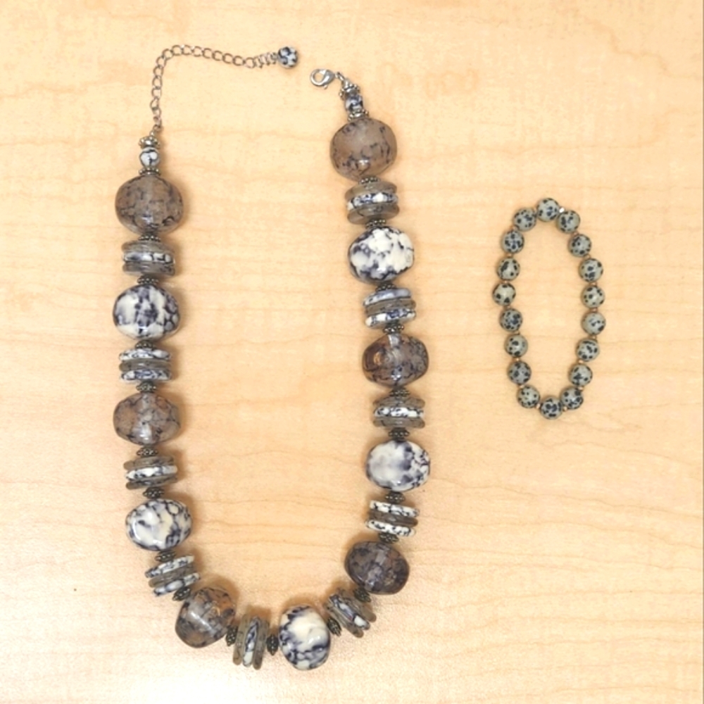 Statement Necklace and Beaded Stone Bracelet Bundle